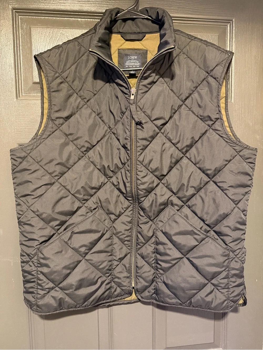 J. Crew Walker Quilted Reversible Vest in Black with Tan Lining